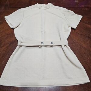 Cream Short Sleeve Belted Top